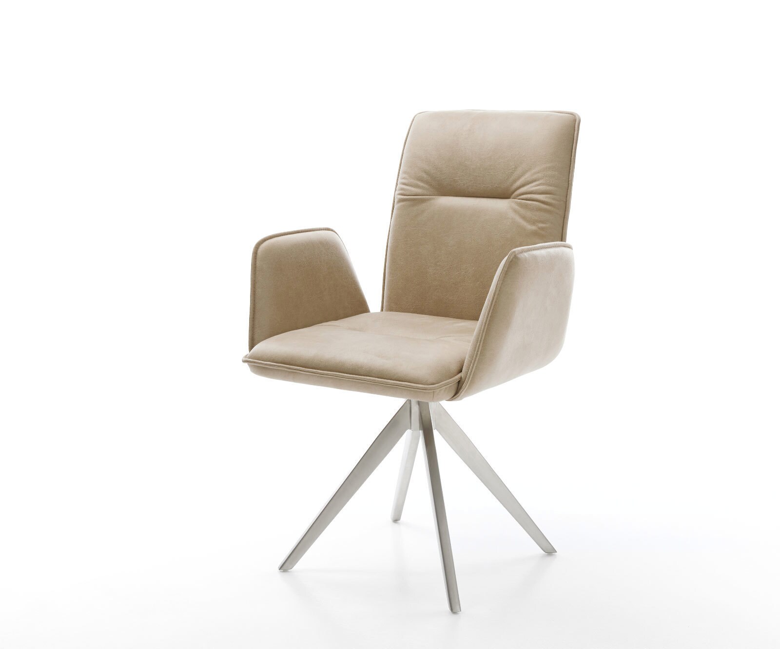 Eetkamerstoel Vinja-Flex microvelours beige vintage kruisframe hoekig roestvrij staal