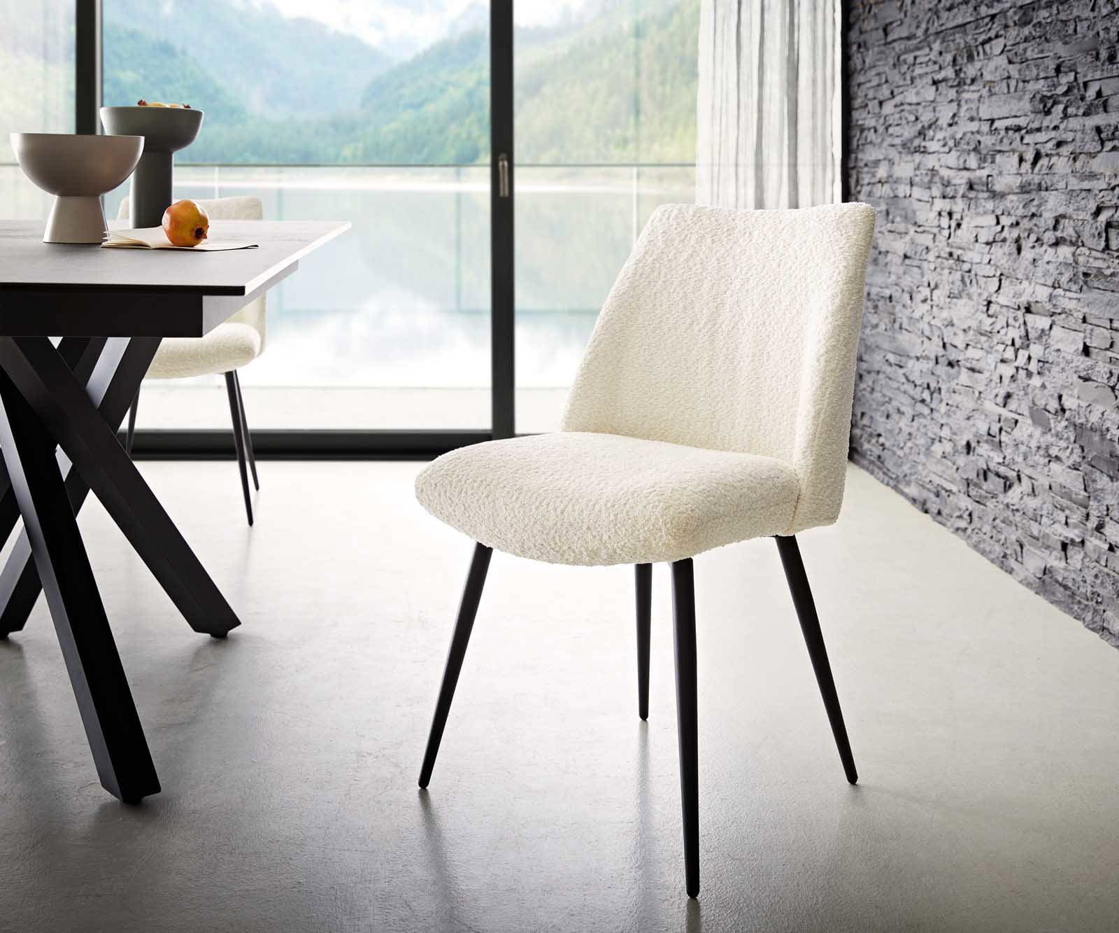 Eetkamerstoel Elso-Flex bouclé wit 4-poot conisch zwart pocketveer kern Eetkamerstoel Elso-Flex bouclé wit 4-poot conisch zwart pocketveer kern