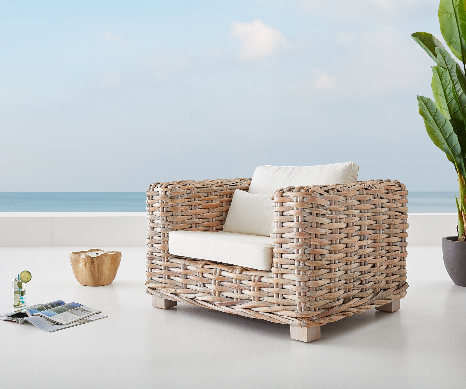 Loungezetel Nizza natuur  rotan met kussen outdoor 3