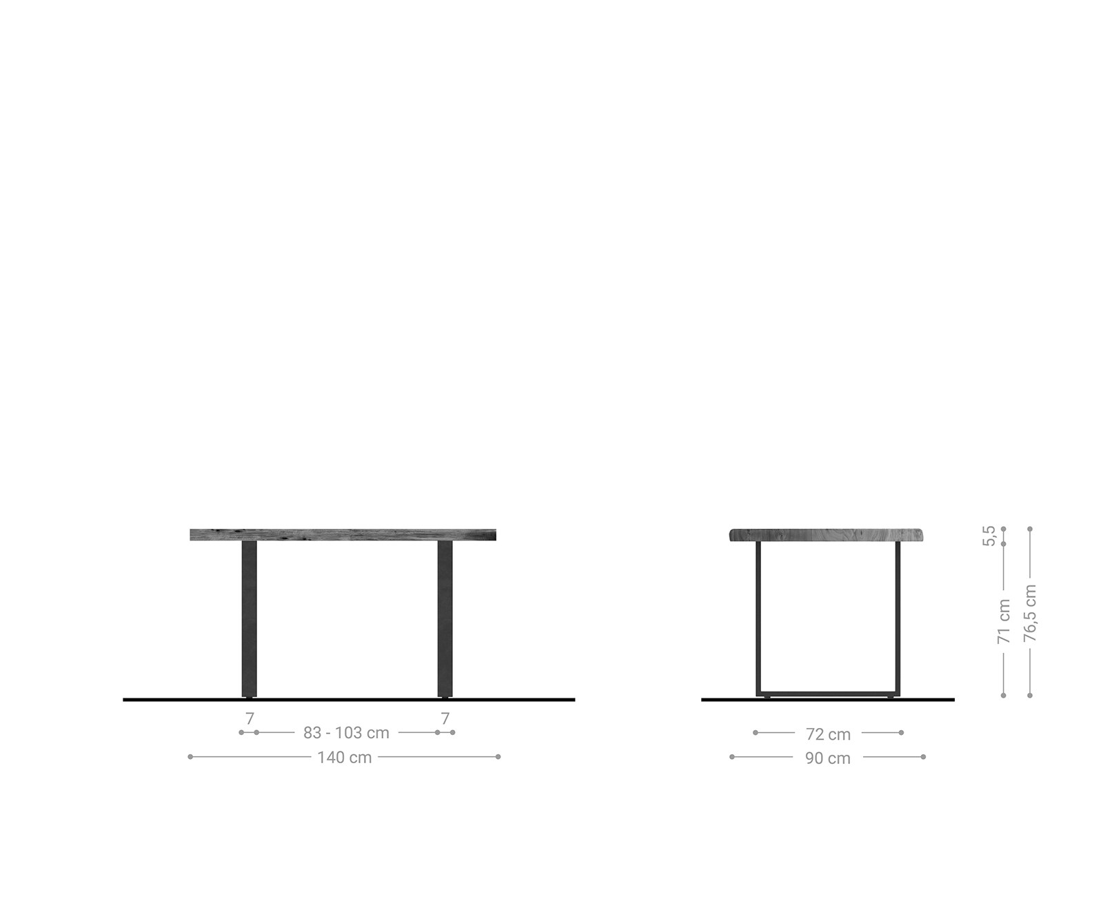 Eettafel Classic-Edge 140x90 acacia natuur frame hoekig roestvast staal 5