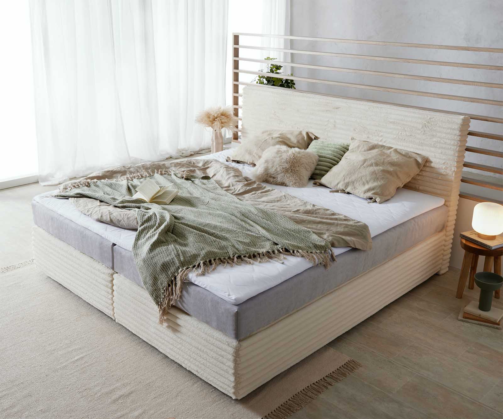 Boxspring bed Dream-Well Plush Cord Beige 200x200 cm met pocketveringmatras en Visco topper 3