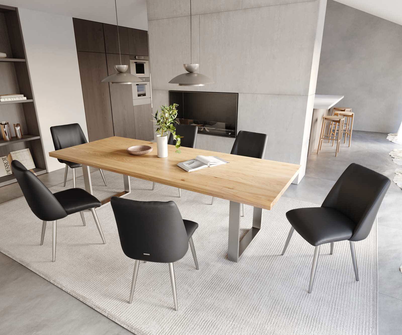 Eetkamerstoel Elso-Flex echt leer zwart 4-poot conisch roestvrij staal pocketveer kern 4 Eetkamerstoel Elso-Flex echt leer zwart 4-poot conisch roestvrij staal pocketveer kern 4