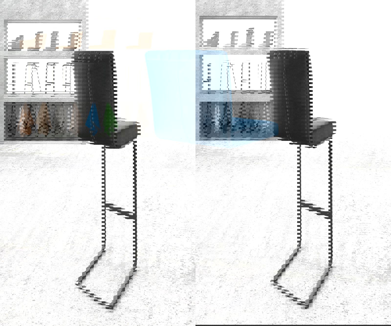 Barstoel Luiga-Flex fluweel blauw sledestoel vlak metaal 2 Barstoel Luiga-Flex fluweel blauw sledestoel vlak metaal 2