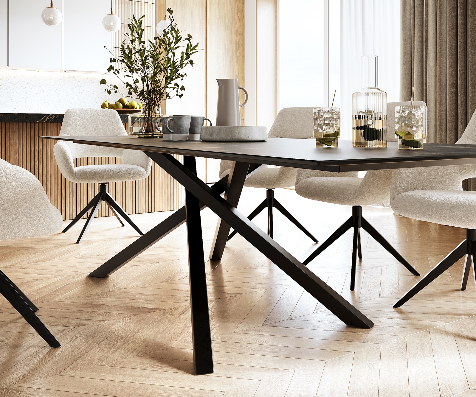 Eettafel Edge 300x100cm Laminam® keramiek bruin middenpoot kruis zwart 5 Eettafel Edge 300x100cm Laminam® keramiek bruin middenpoot kruis zwart 5