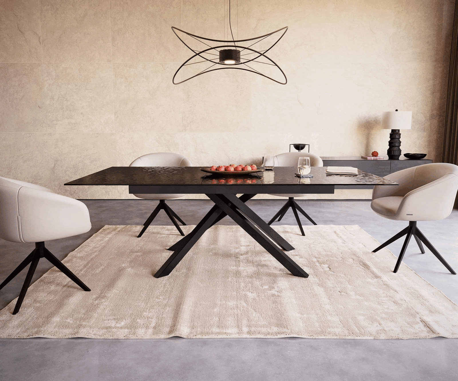 Eetkamertafel Edge 180-220x100 Glas smelten rokerig zwart 3D-Relief kruisframe rechthoek zwart uitschuifbaar 1 Eetkamertafel Edge 180-220x100 Glas smelten rokerig zwart 3D-Relief kruisframe rechthoek zwart uitschuifbaar 1