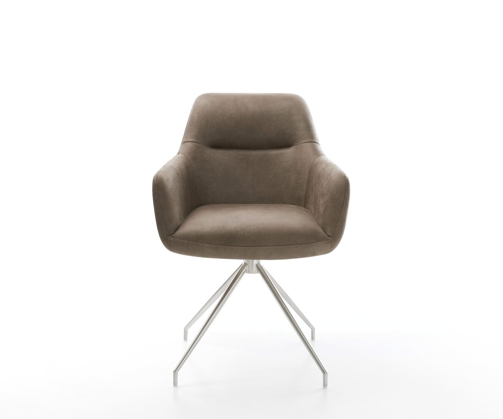 Eetkamerstoel Pejo-Flex microvelours taupe vintage kruisframe conisch roestvrij staal pocketveer kern 1