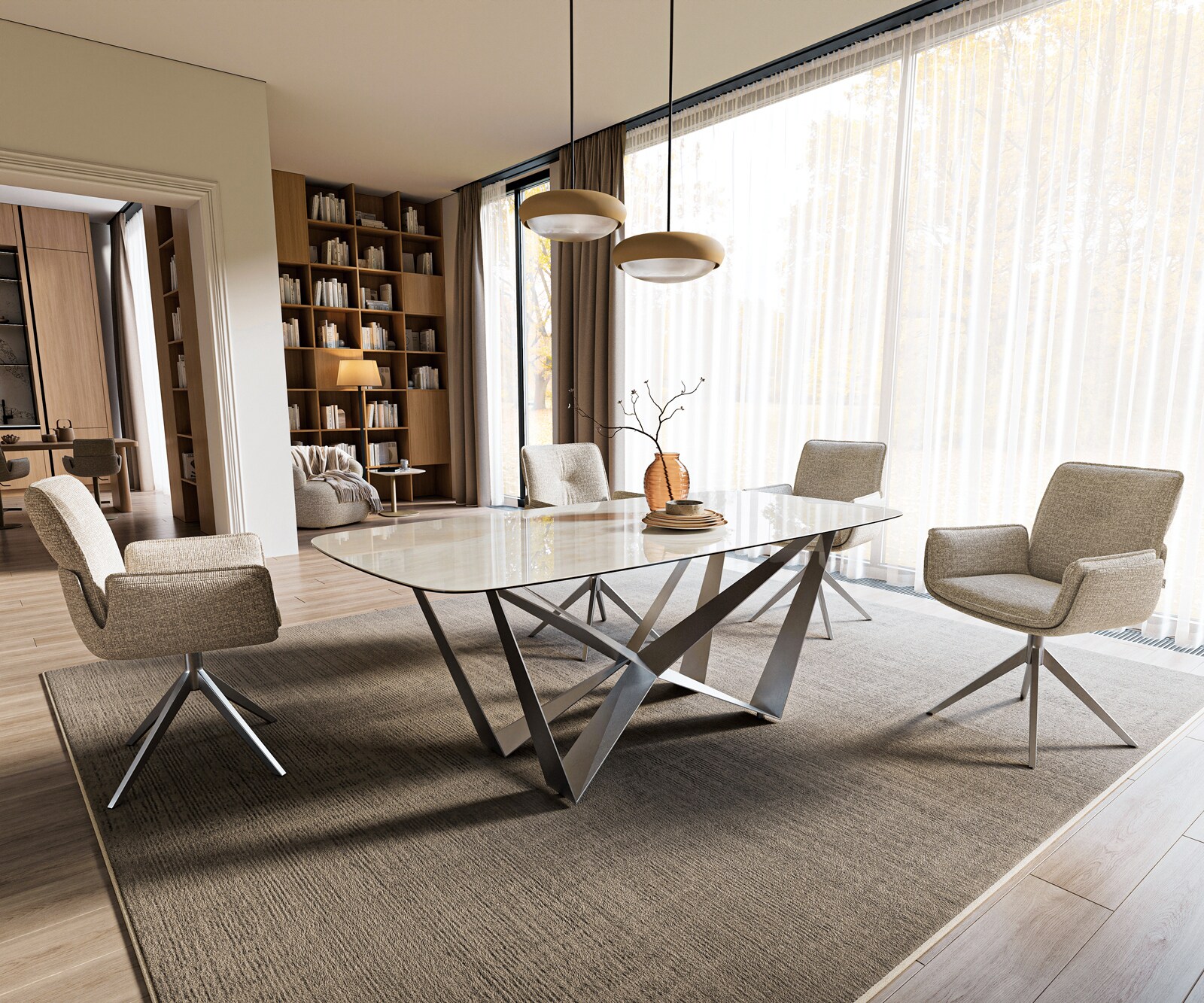 Eettafel Edge boot 200x100 cm keramiek Onyx Champagne Spider platstaal roestvrij staal grafiet 7