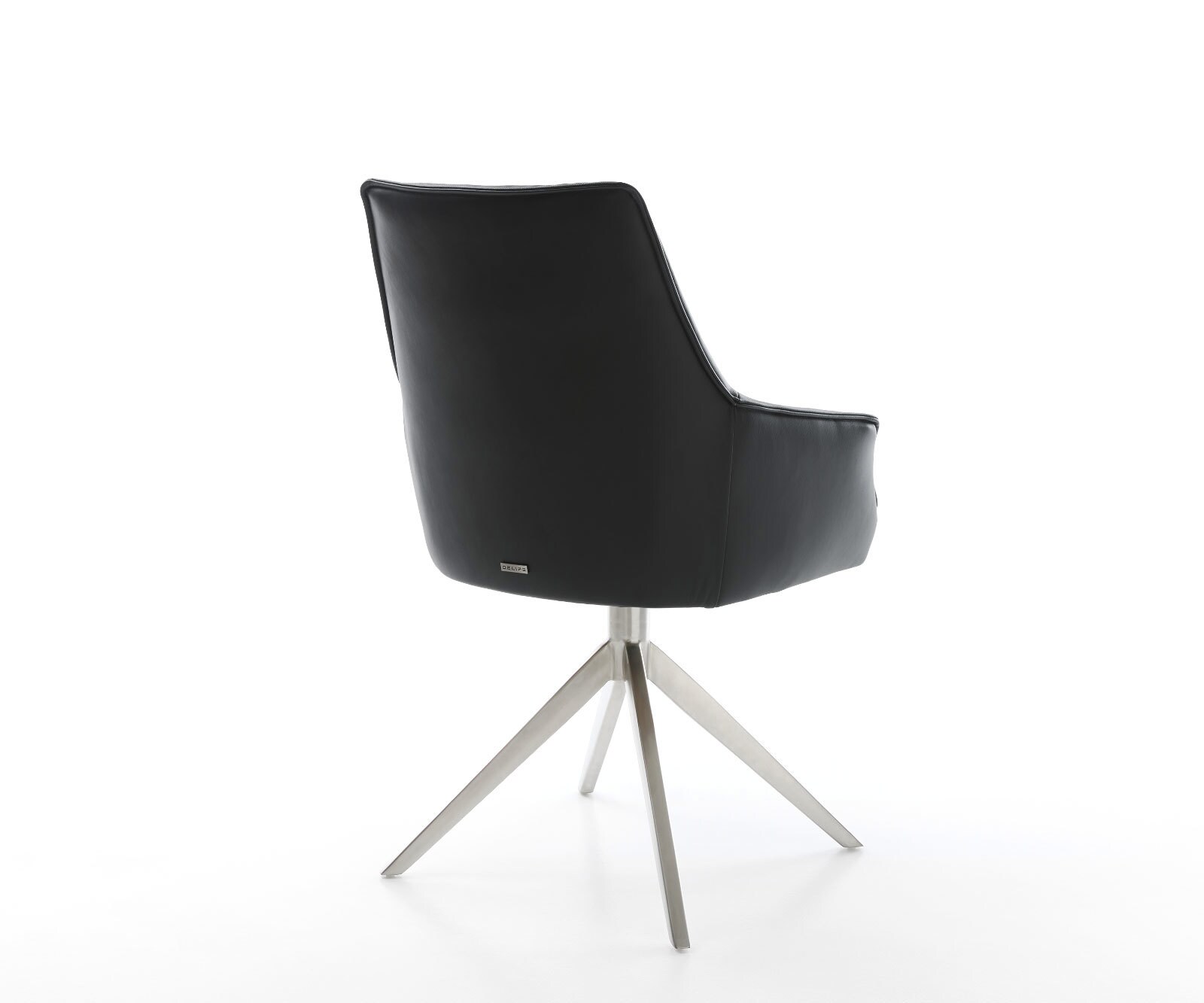 Draaistoel Alja-Flex met armleuning echt leer zwart kruisframe breed roestvrij staal 360° draaibaar rocker-functie pocketveer kern 4