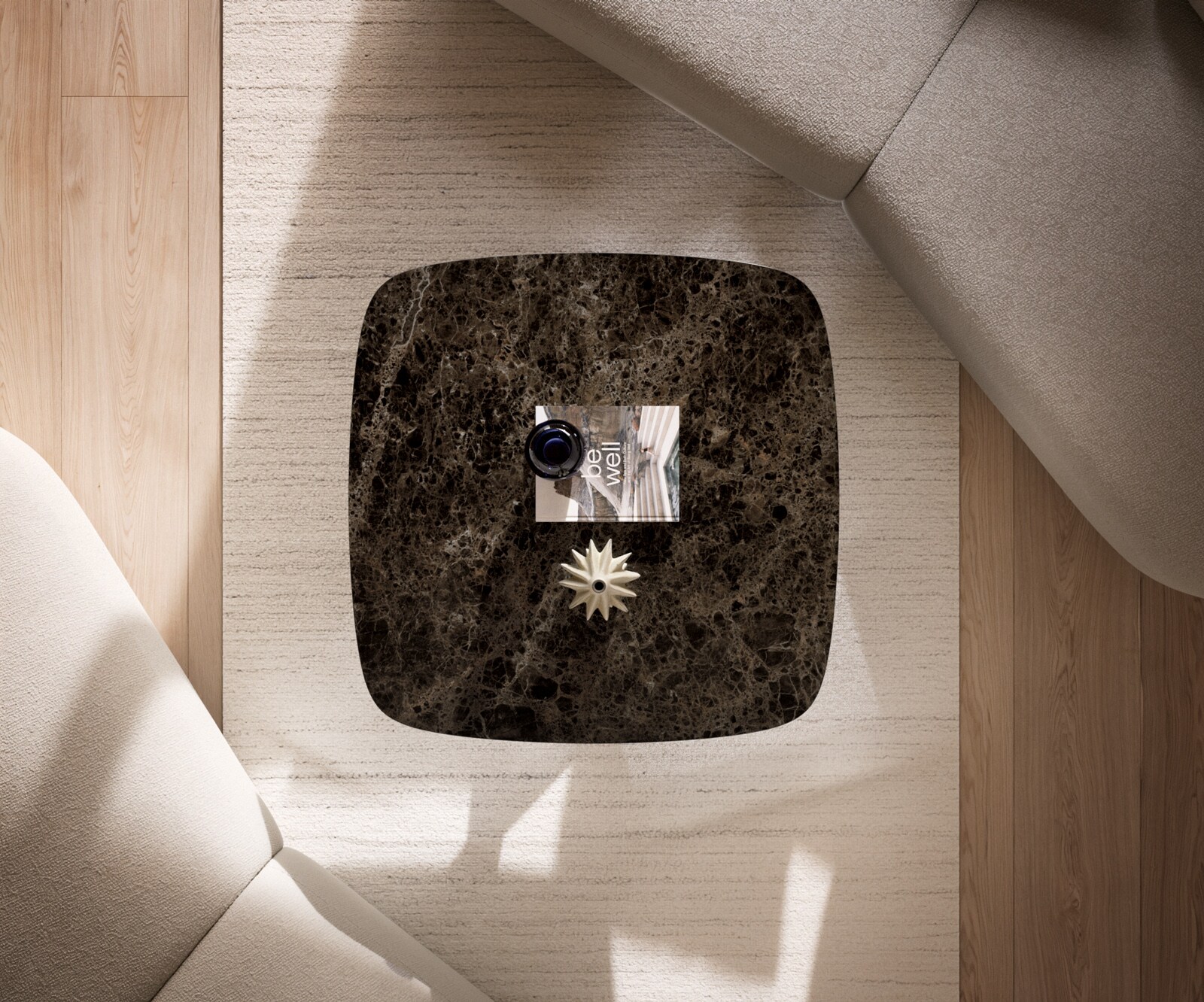 Salontafel Edge Boot 90x90 cm keramiek Laminam® Emperador Extra Lucidato donkerbruin Sarity geborsteld roestvrij staal 5