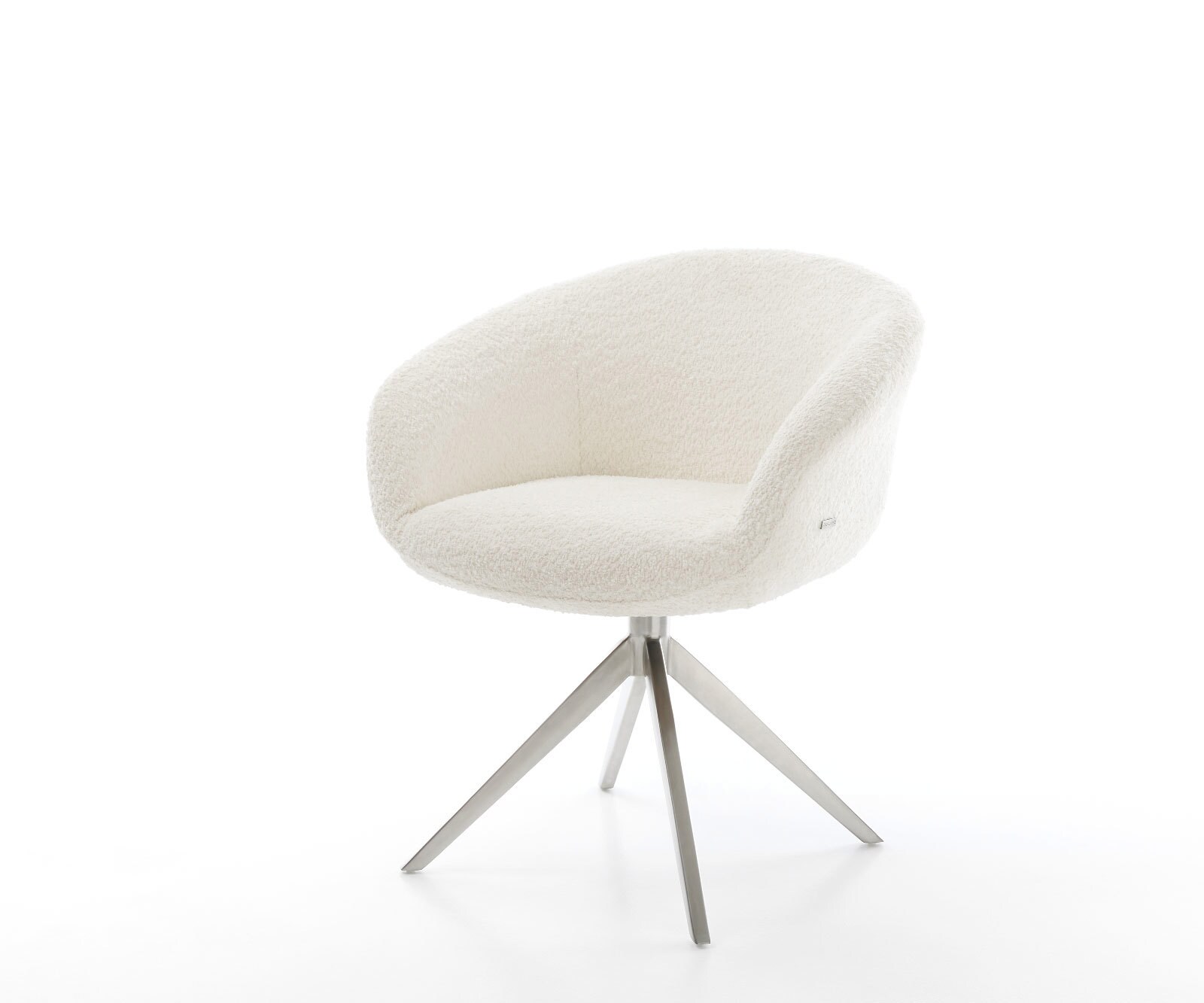 Draaistoel Vinka-Flex met armleuning bouclé wit kruisframe breed roestvrij staal 360° draaibaar rocker-functie pocketveer kern