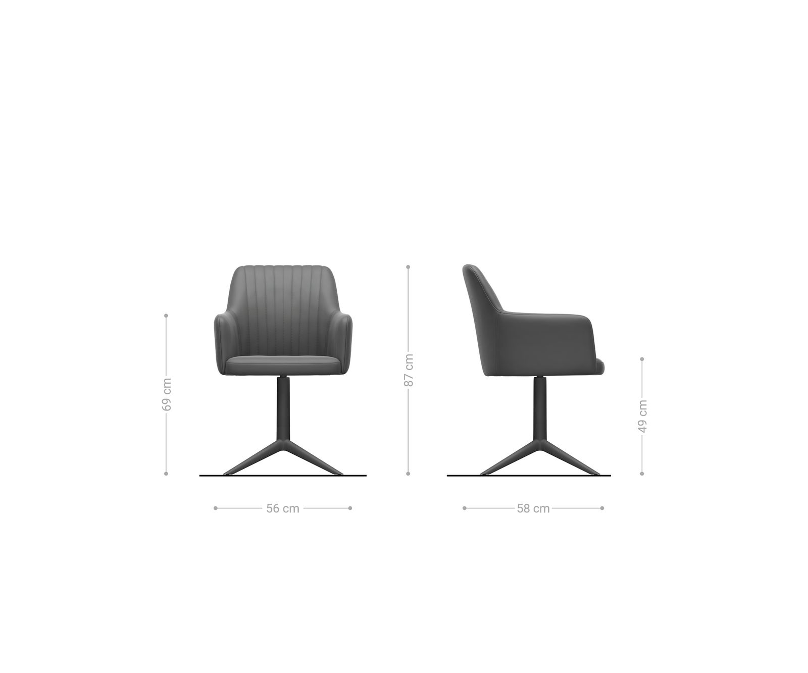 Draaistoel Greg-Flex zachte stof met structuur grijs kruispoot zwart 360° draaibaar rocker-functie pocketveer kern 6