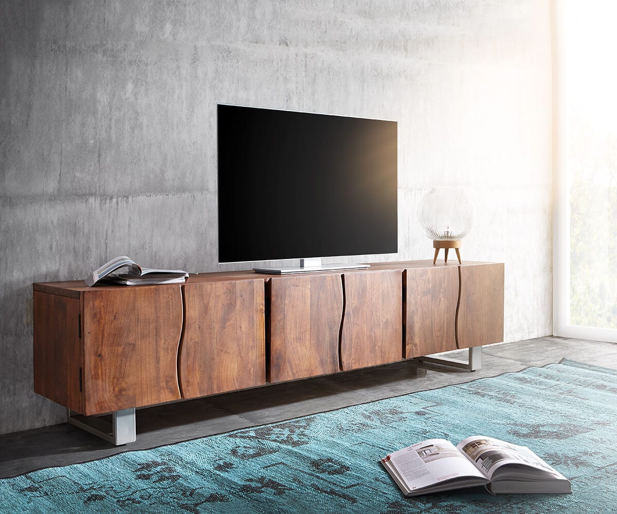 TV-meubel Live-Edge 220 cm acacia bruin massief 6 deuren TV-meubel Live-Edge 220 cm acacia bruin massief 6 deuren