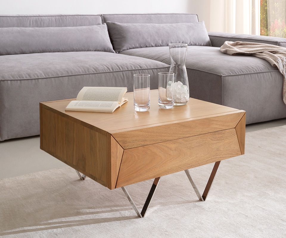 Salontafel Kayu 60x60 cm acacia natuur 2 laden V-poot Salontafel Kayu 60x60 cm acacia natuur 2 laden V-poot