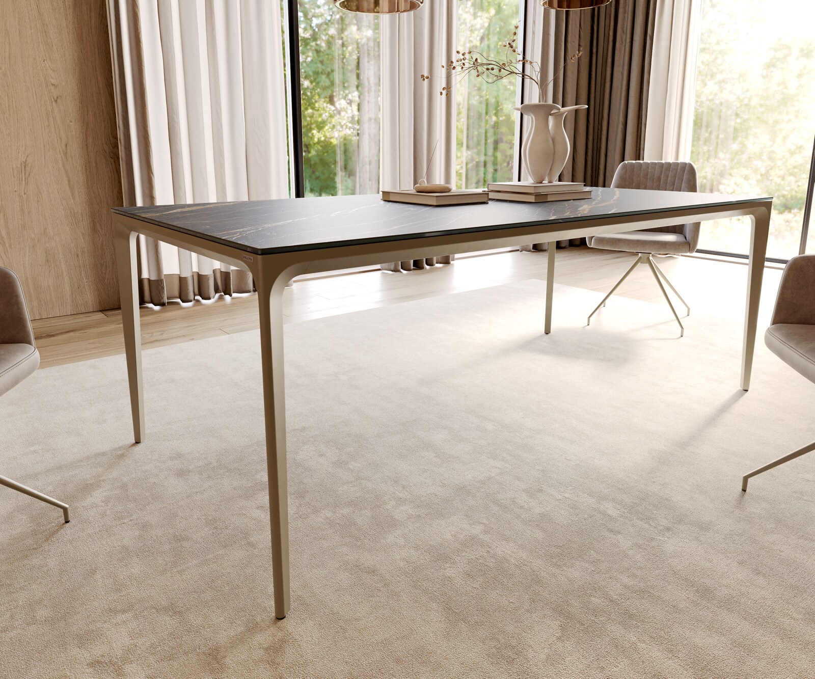 Eettafel Escina 200x100 cm keramiek Laminam®Noir Desir Bruin Aluminium onderstel 5