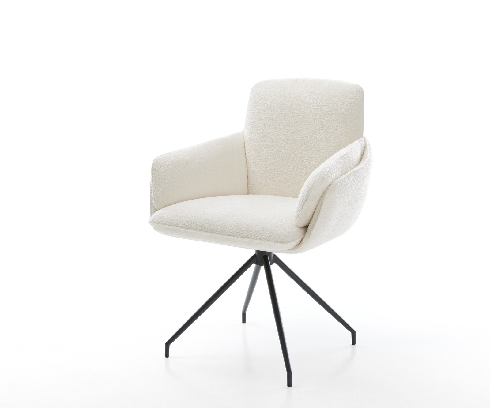 Eetkamerstoel Luan-Flex met armleuning bouclé zacht beige kruisframe conisch zwart