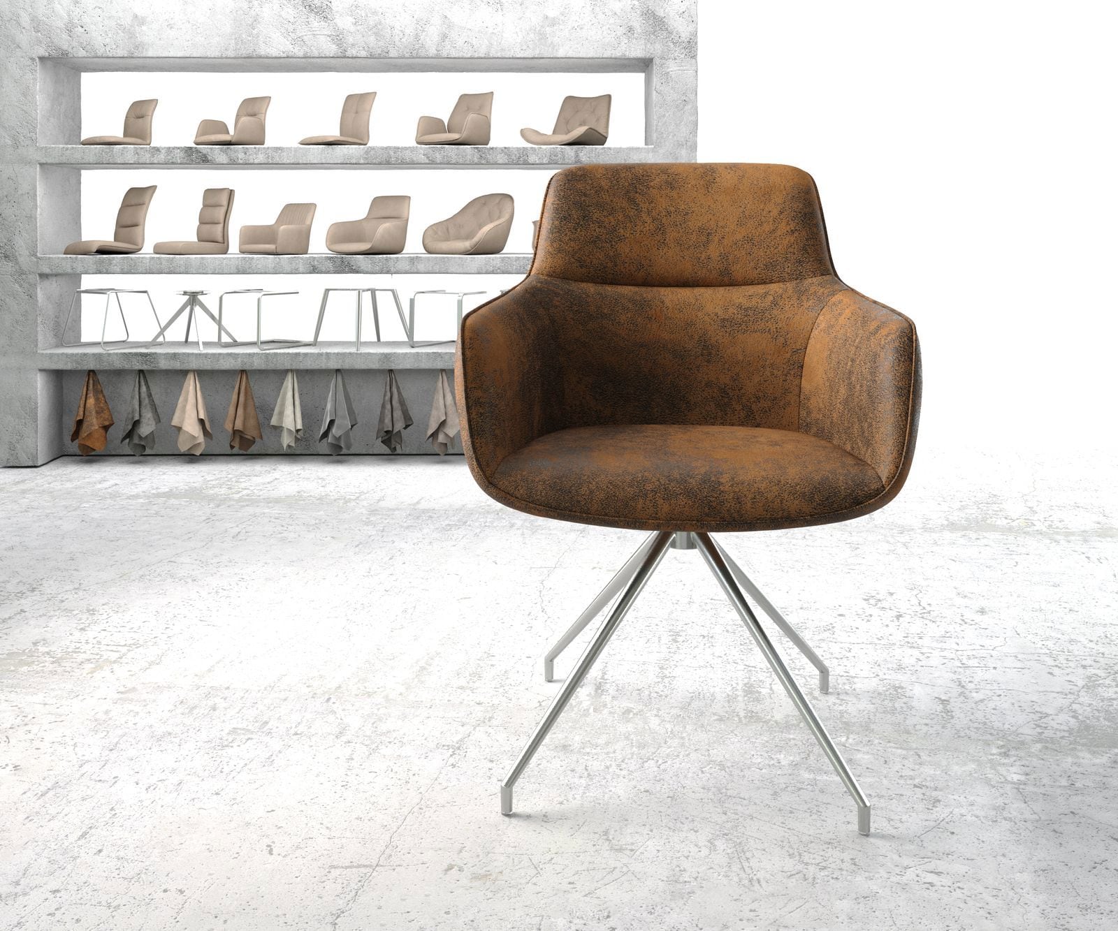 Draaistoel Pejo-Flex bruin antiek kruisframe conisch roestvrij staal 180° draaibaar 1 Draaistoel Pejo-Flex bruin antiek kruisframe conisch roestvrij staal 180° draaibaar 1