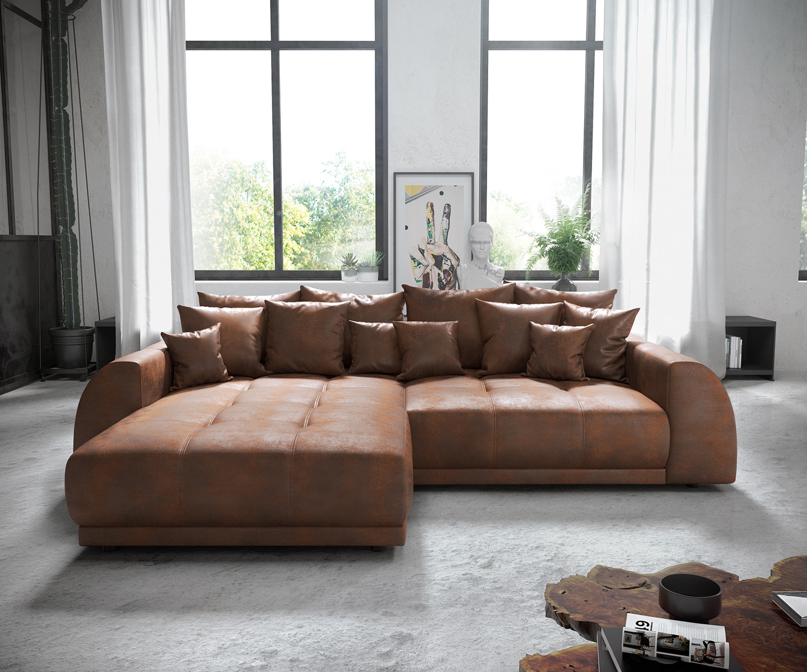 Hoekbank Violetta 300 x 220 cm kunstleer bruin recamiere variabel 2