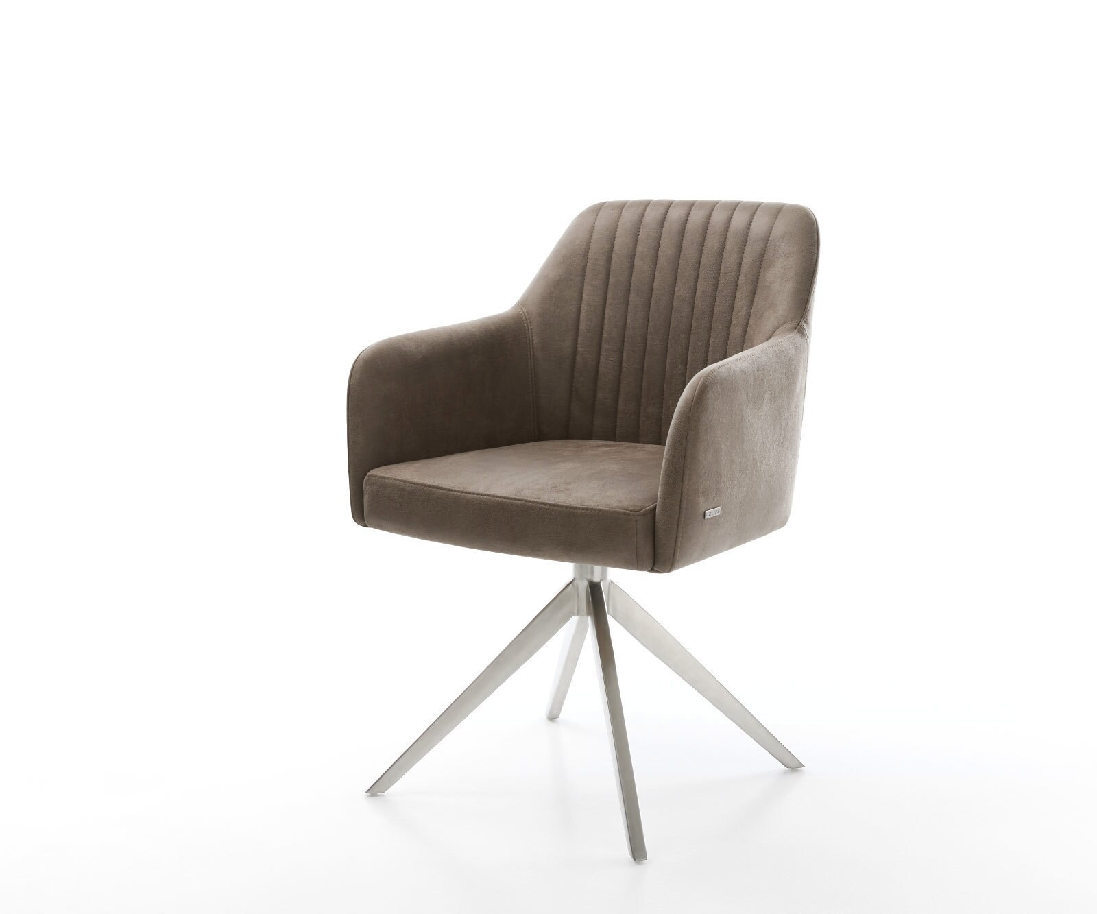 Eetkamerstoel Greg-Flex microvelours taupe vintage kruisframe breed roestvrij staal pocketveer kern