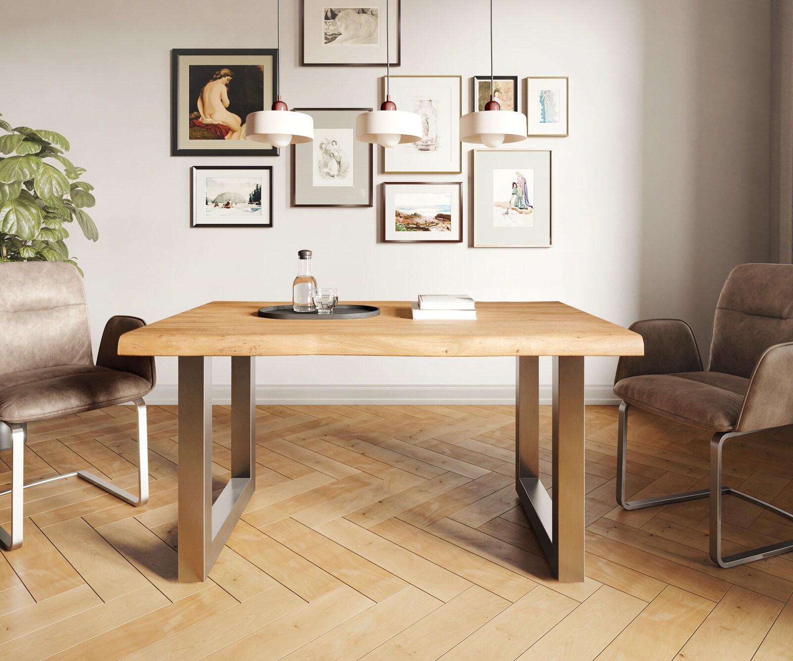 Eettafel Edge 140x90 XL acacia natuur roestvrijstaal breed Live-Edge 1