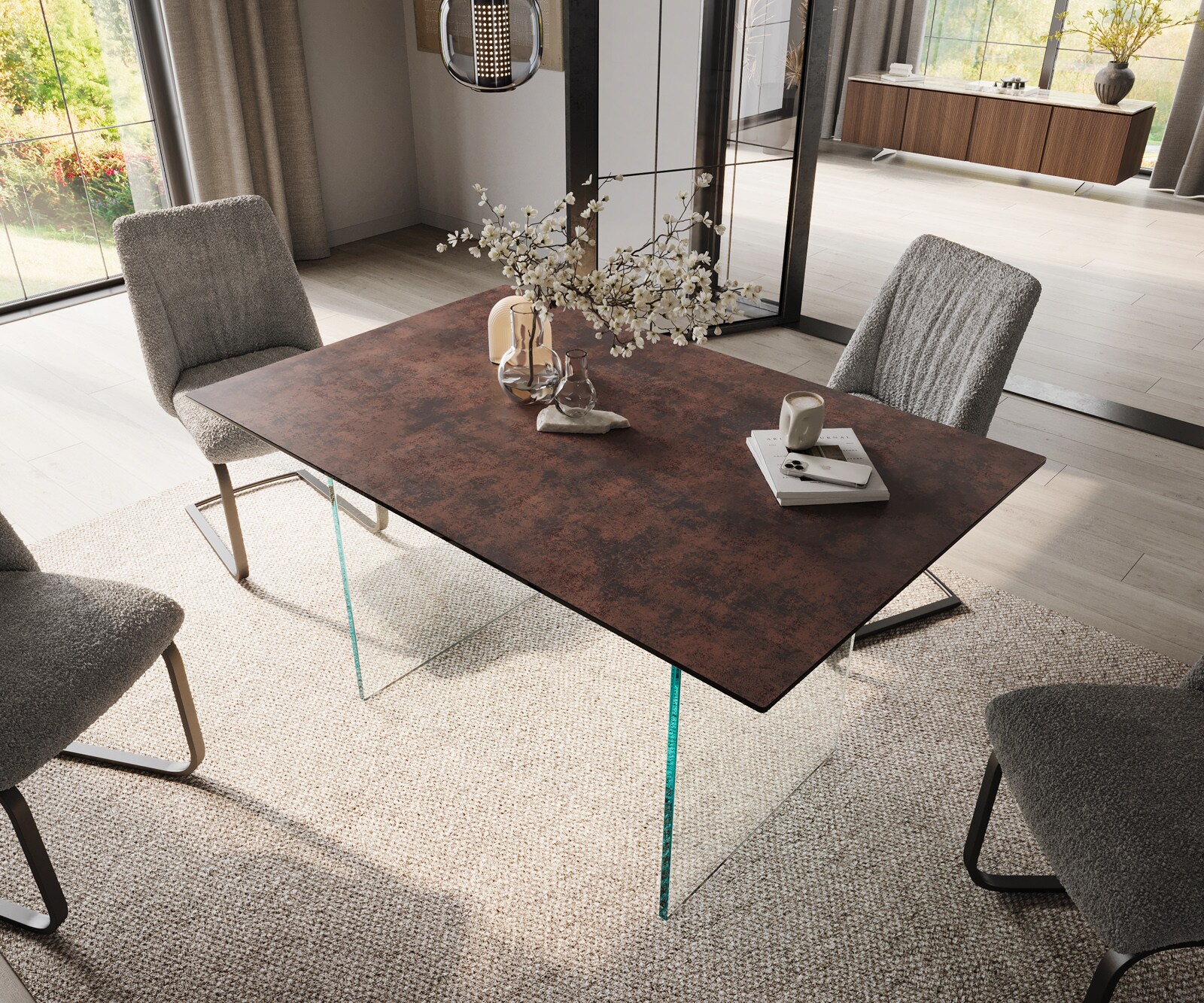 Eettafel Edge 140x90 glas antiek-bruin frame glas 3 Eettafel Edge 140x90 glas antiek-bruin frame glas 3