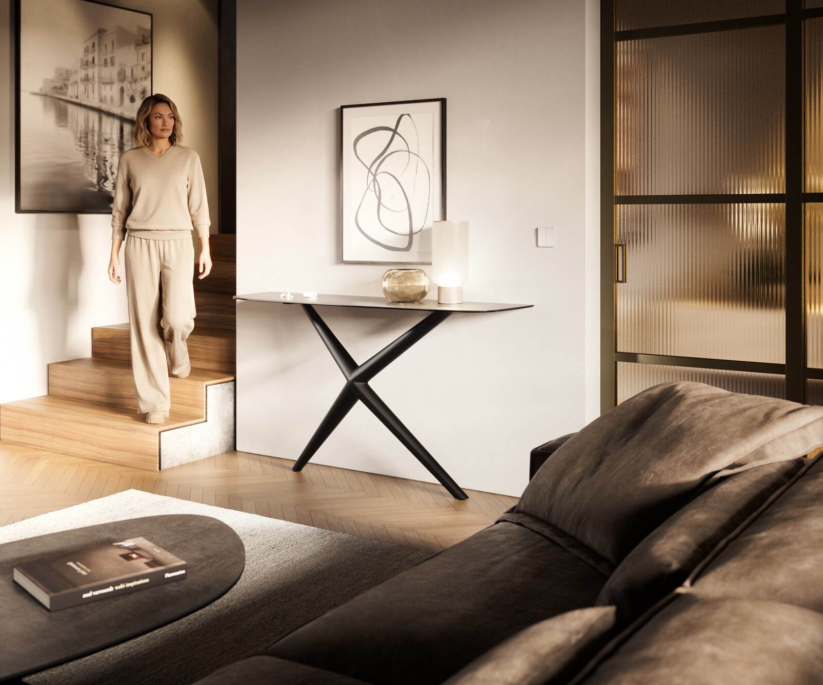 Consoletafel Edge Bootvorm 140x40 cm Keramiek Betongrijs Estelo Metaal Zwart 6