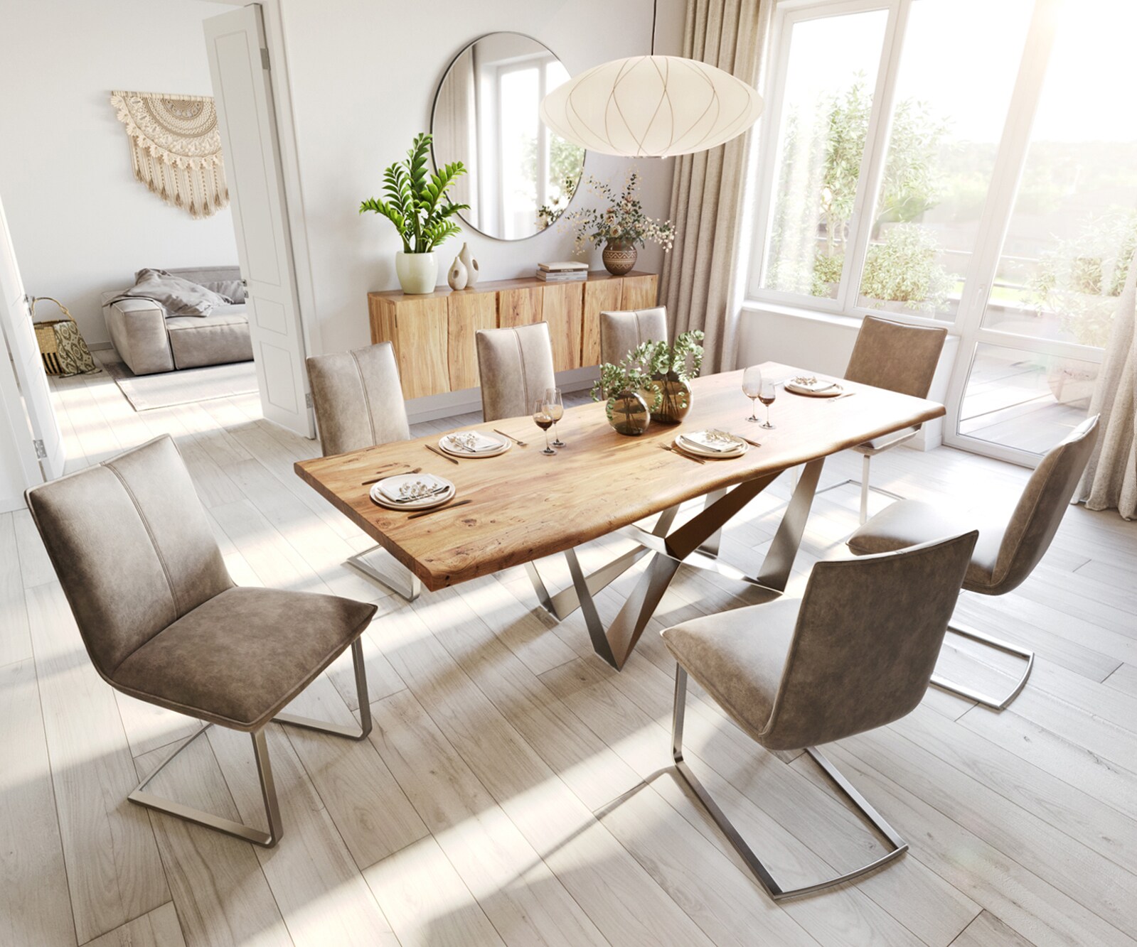 Eettafel Edge 240x100 acacia natuur Spider staal  roestvrij staal  Live-Edge 5
