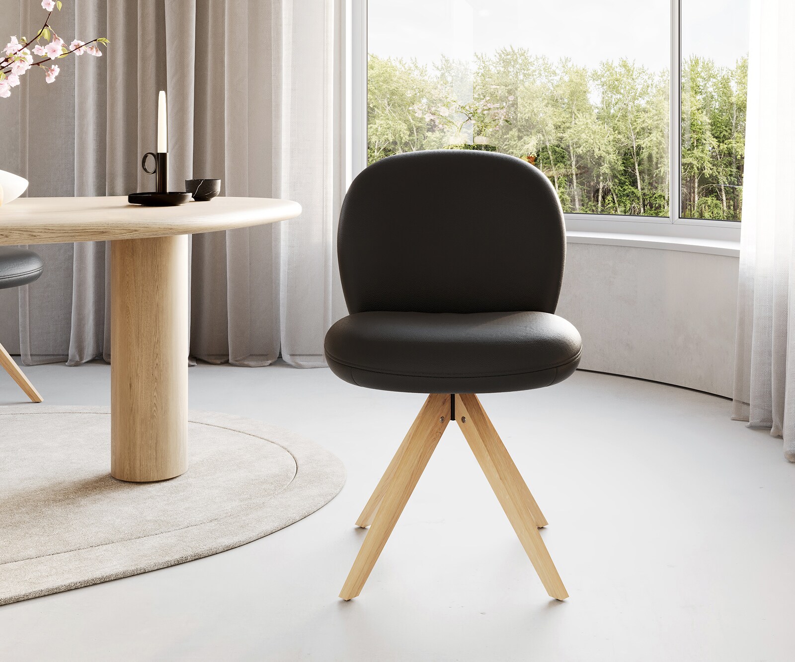 Draaistoel Nube-Flex echt leer zwart houten frame hoekig natuur 180° draaibaar pocketveer kern 1 Draaistoel Nube-Flex echt leer zwart houten frame hoekig natuur 180° draaibaar pocketveer kern 1