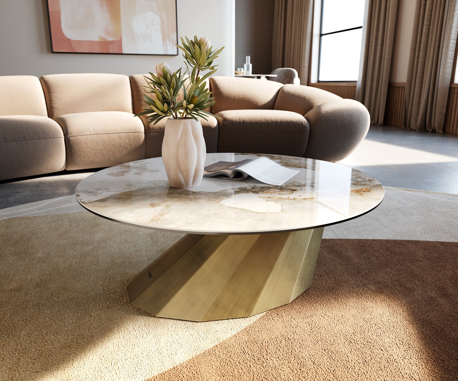 Salontafel Edge rond 90x90 cm keramiek Minas Melange Parabi metallic goud 1