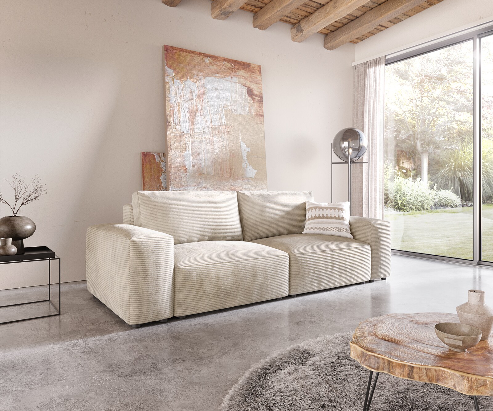 Big-sofa Lanzo 230x95 cm ribcord beige