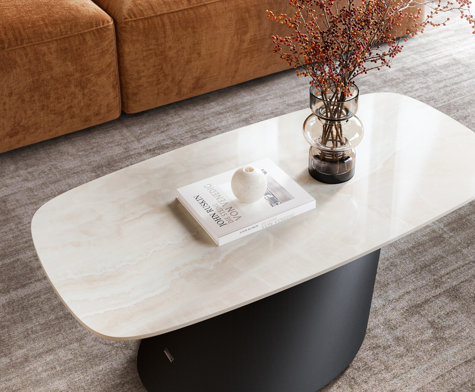 Salontafel Edge bootvormig 100x50 cm keramiek Onyx Champagne Conis metaal zwart 3