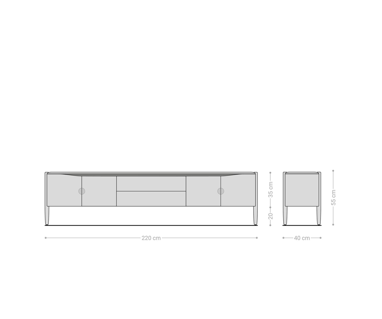 Tv-meubel Simcha 220 cm natuur acacia 4 deuren 2 laden 8
