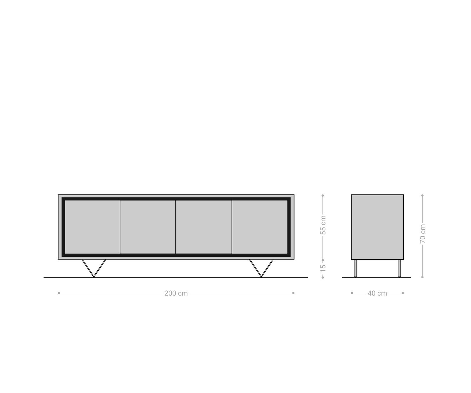 Dressoir Stonegrace 200 cm acacia natuur 4 deuren steenfineer V-poot 6