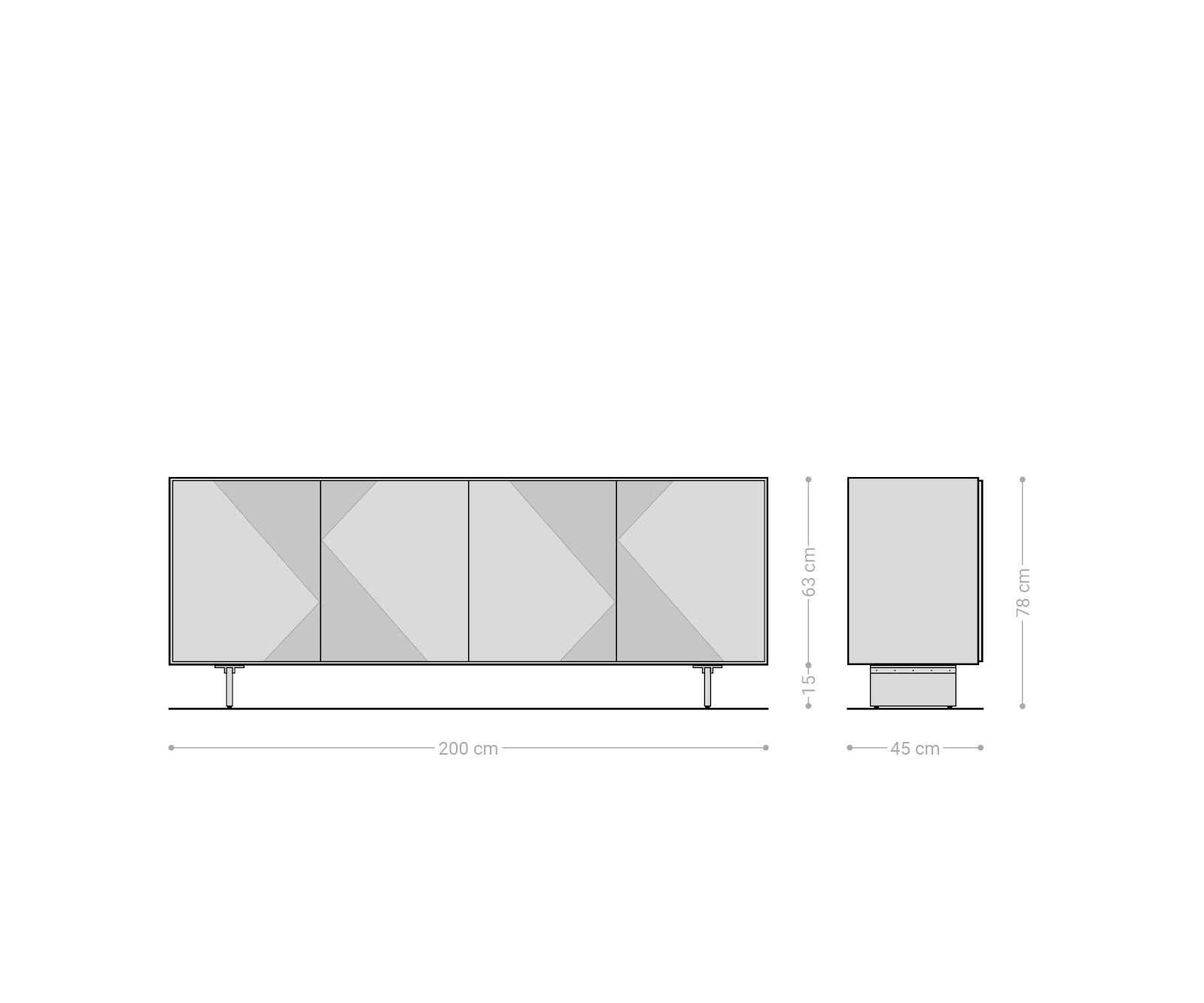 Dressoir Tereos 200 cm essenhout donkerbruin 3D-effect 4 deuren poot zwevend effect acrylglas 6