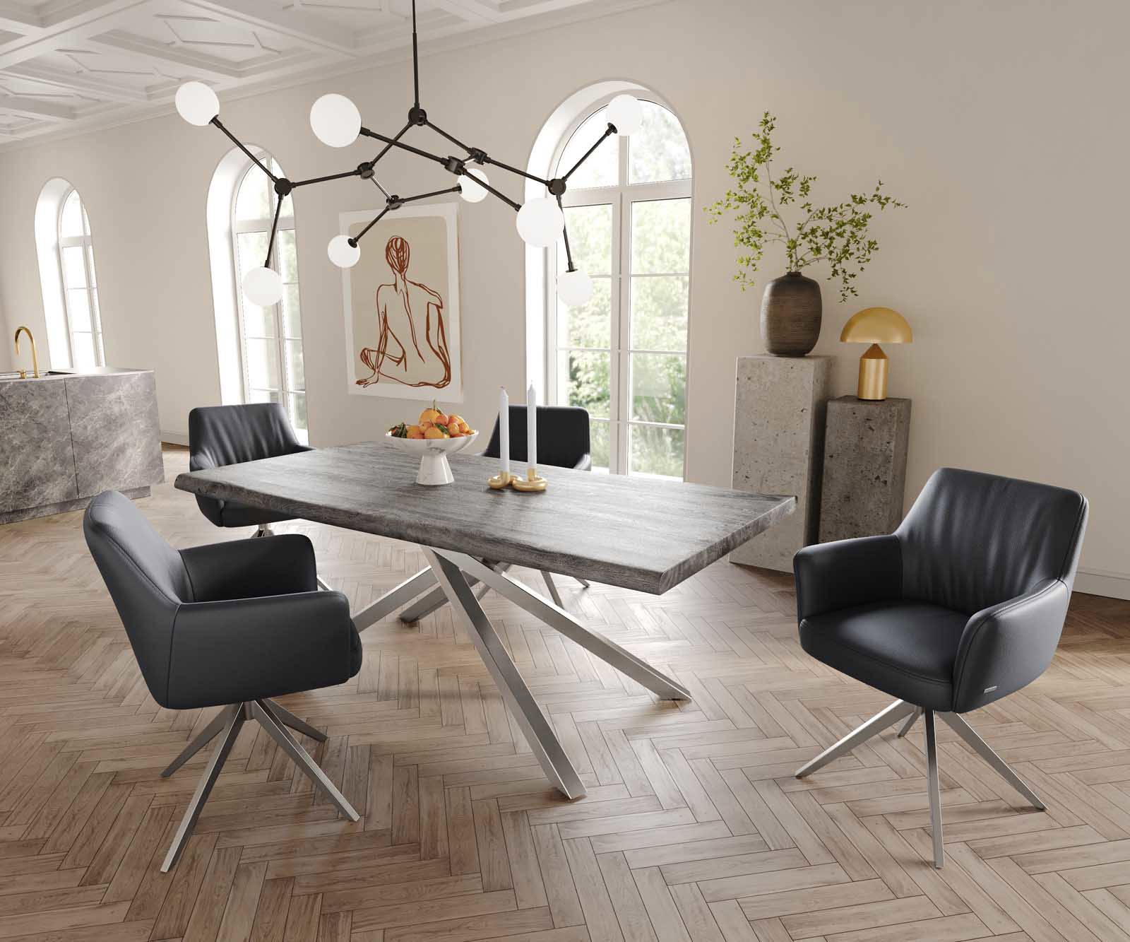 Draaistoel Xana-Flex met armleuning echt leer zwart kruisframe breed roestvrij staal 360° draaibaar pocketveer kern 4 Draaistoel Xana-Flex met armleuning echt leer zwart kruisframe breed roestvrij staal 360° draaibaar pocketveer kern 4