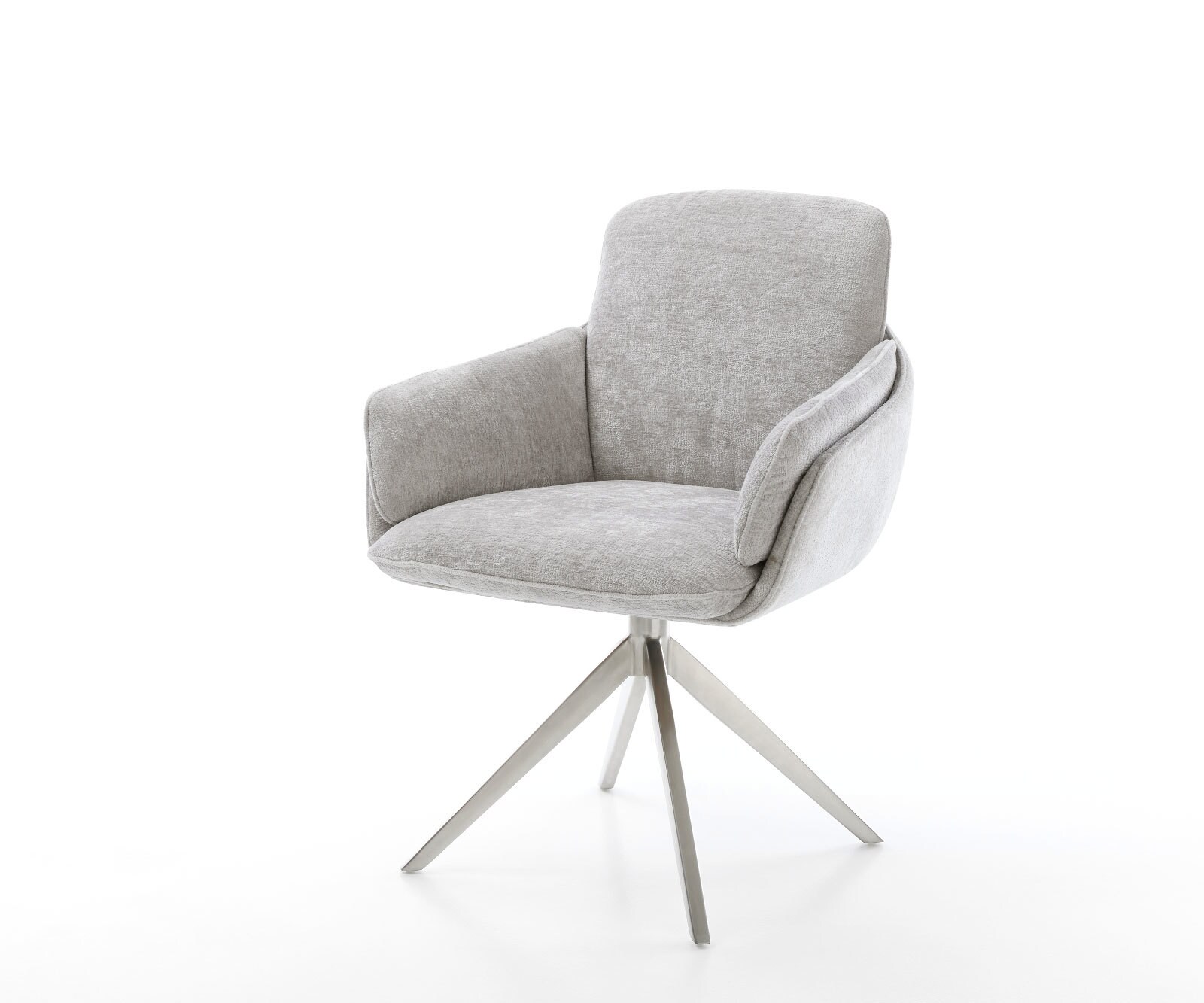 Draaistoel Luan-Flex met armleuning chenille zilver grijs kruisframe breed roestvrij staal 360° draaibaar rocker-functie