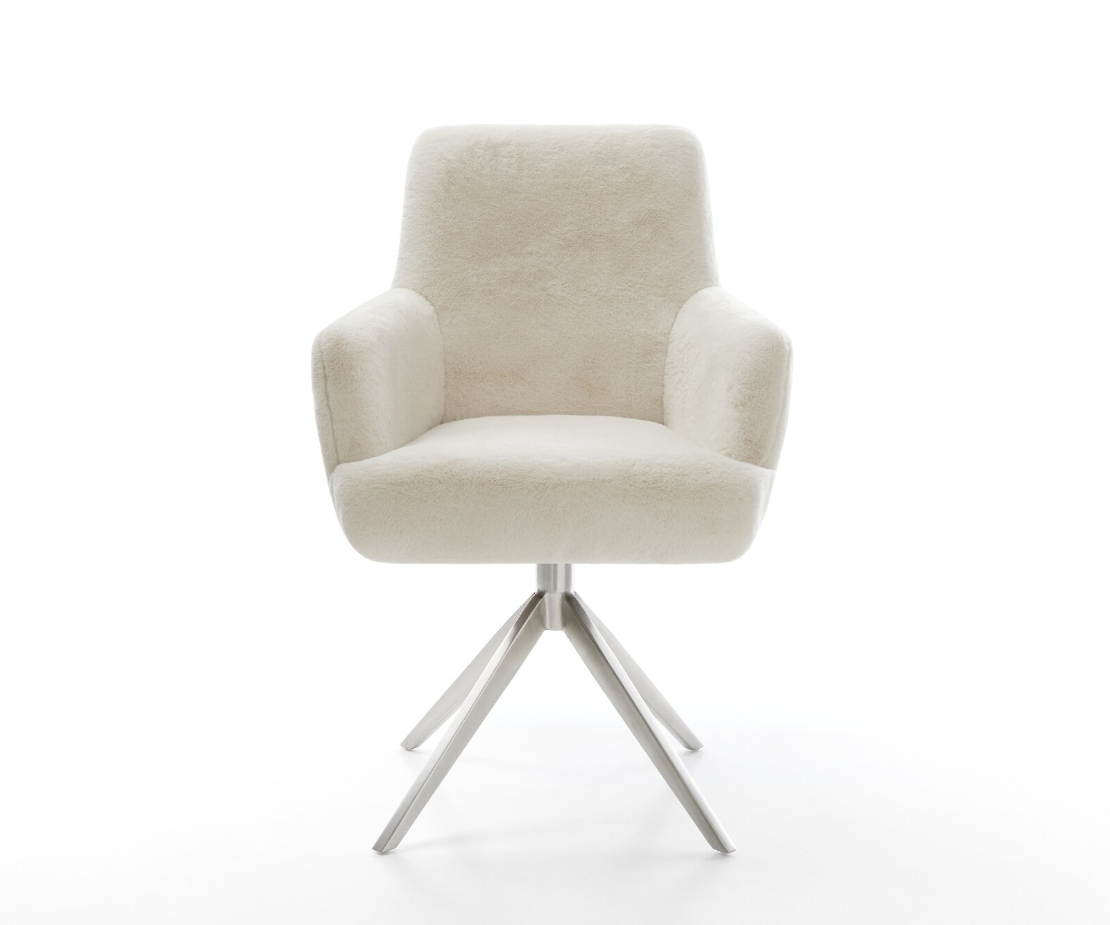 Draaistoel Heira-Flex met armleuning pluchen crème-wit kruisframe breed roestvrij staal 360° draaibaar rocker-functie pocketveer kern 2