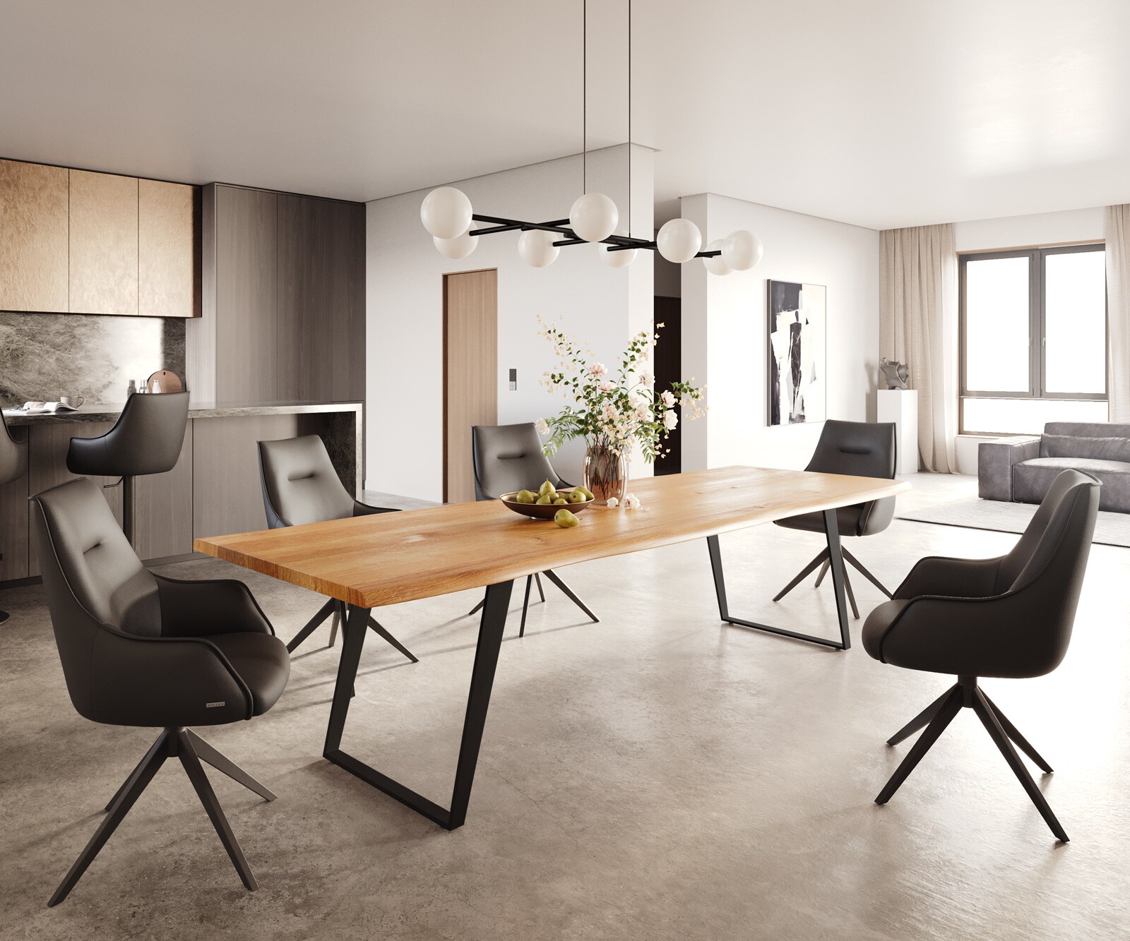 Eettafel Edge 300x100x4 eiken natuur metaal schuin zwart Live-Edge 4