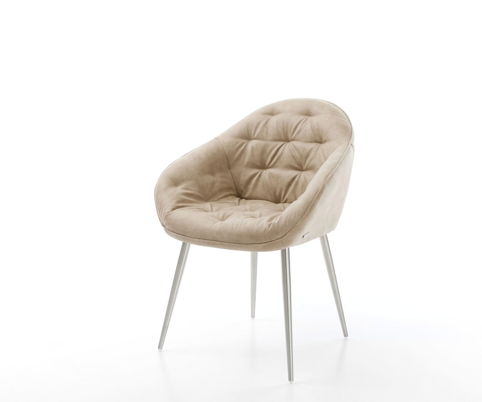 Eetkamerstoel Gaio-Flex microvelours beige vintage 4-poot conisch roestvrij staal Eetkamerstoel Gaio-Flex microvelours beige vintage 4-poot conisch roestvrij staal