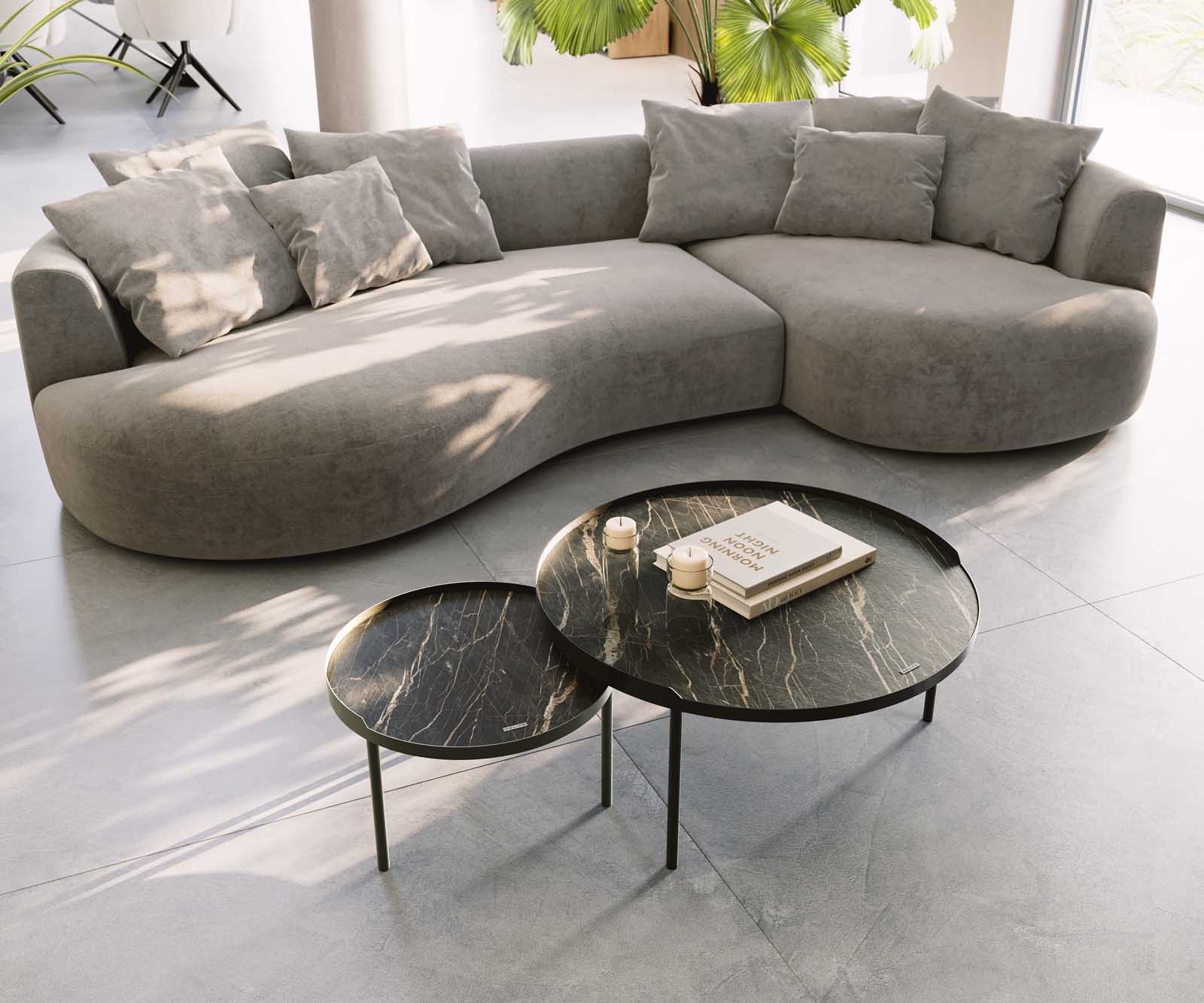 Salontafel Torell 80x80 cm keramiek Laminam®Noir Desir Bruin Metalen onderstel Effectafwerking Titanium 7