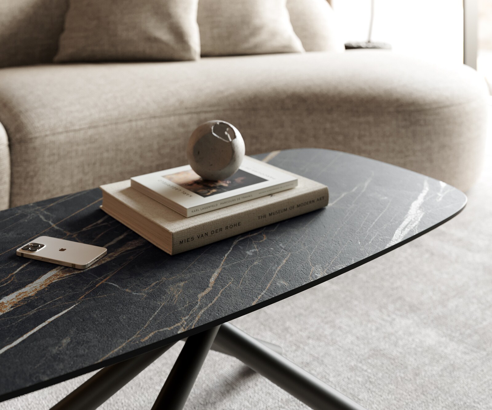 Salontafel Edge Boot 100x50 cm keramiek Laminam® Noir Desir bruin Sarity zwart metaal 6