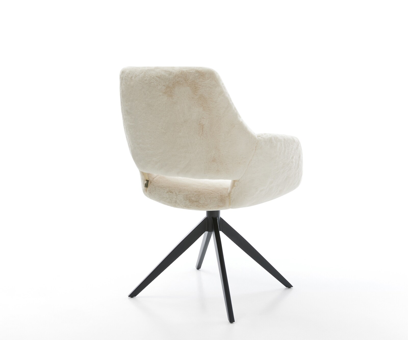 Draaistoel Yago-Flex met armleuning pluchen crème-wit kruisframe breed zwart 360° draaibaar rocker-functie pocketveer kern 5