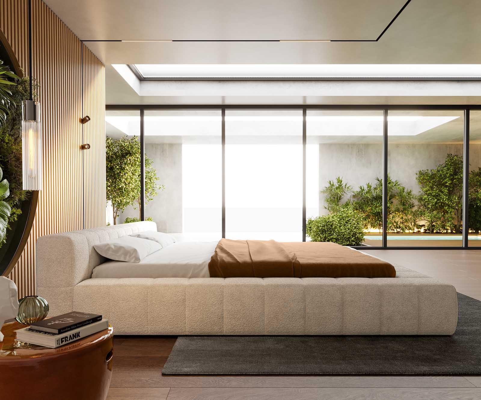 Gestoffeerd-bed Espazio 180x200 cm Bouclé crème-wit met opbergruimte 3