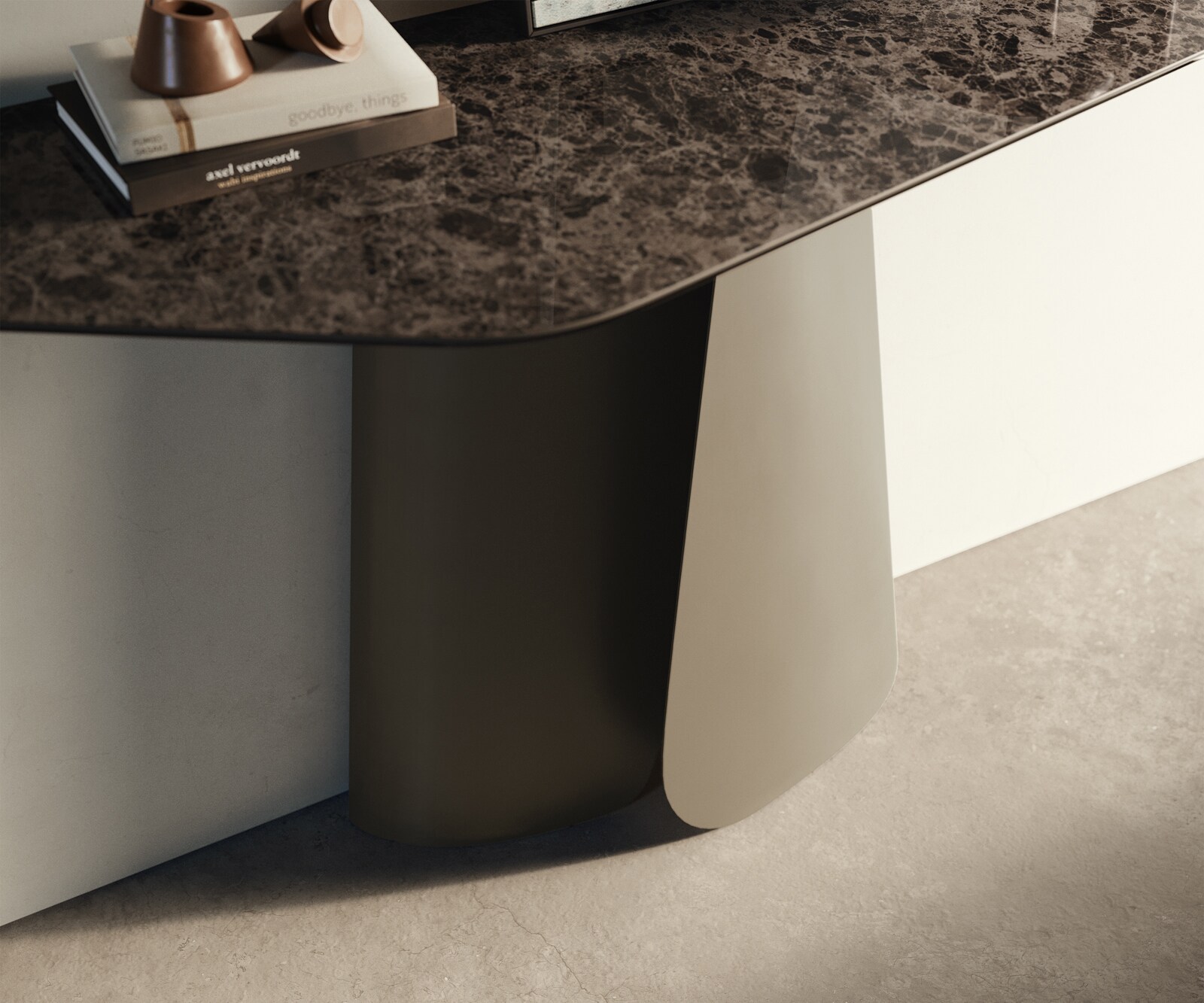Consoletafel Edge Polygonaal 140x50 cm Keramiek Emperador Extra Lucidato Dunkelbraun Livos Metaal Effektfinish Titan 5