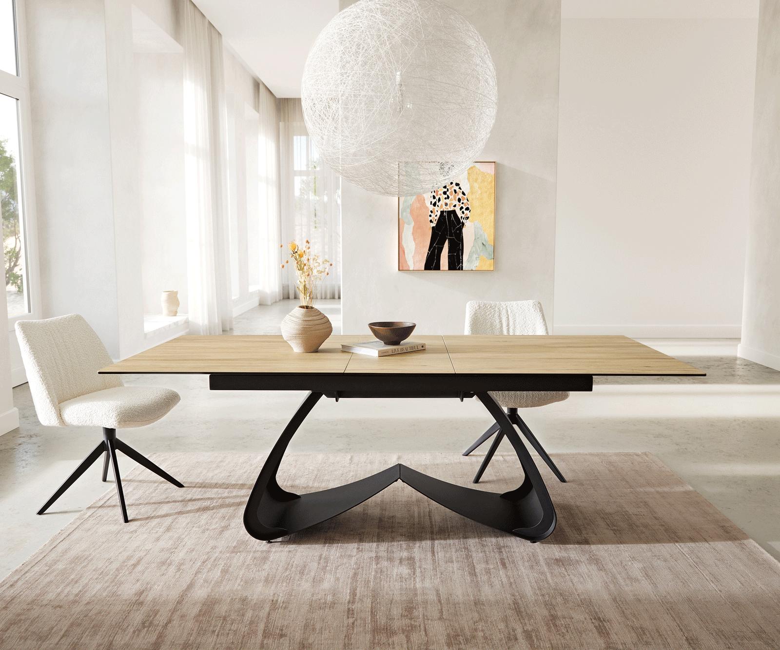 Eetkamertafel Edge 180-220x100 keramiek Laminam® Sabbia eiken kleur W-frame zwart uitschuifbaar 6