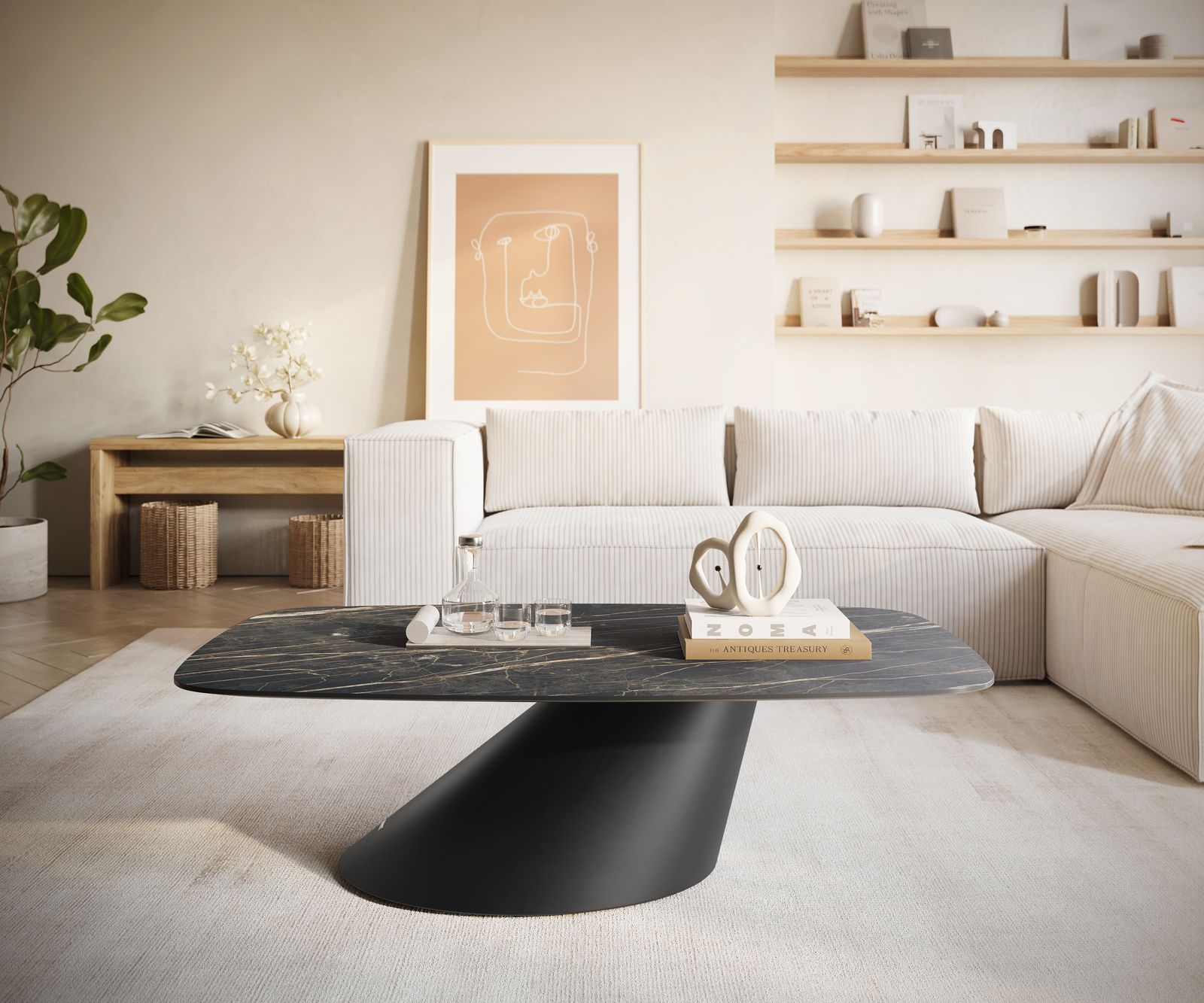 Salontafel Edge Boot 120x70 cm keramiek Laminam® Noir Desir bruin Conis zwart metaal 2