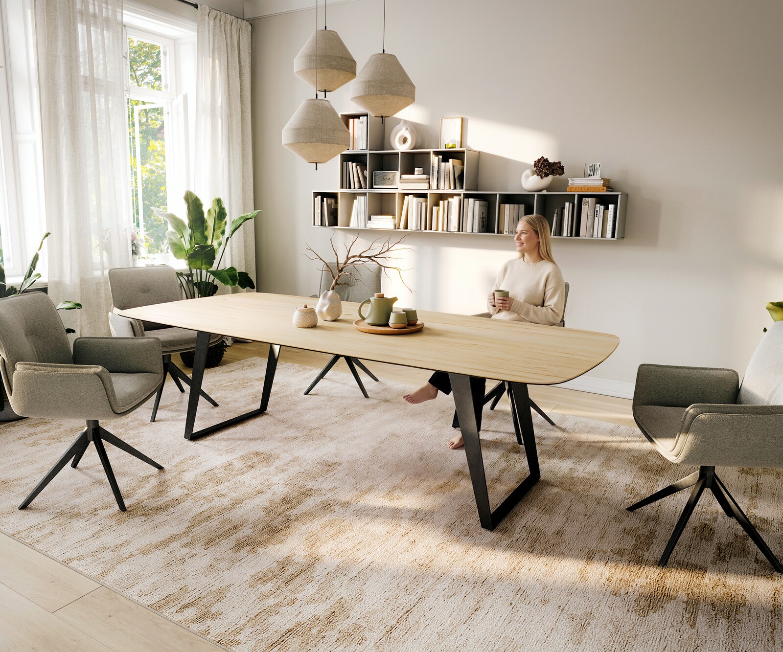 Eettafel Edge Boot 260x120 cm Keramiek Laminam® Sabbia Eichefarbig Metaal Schräg Zwart 7