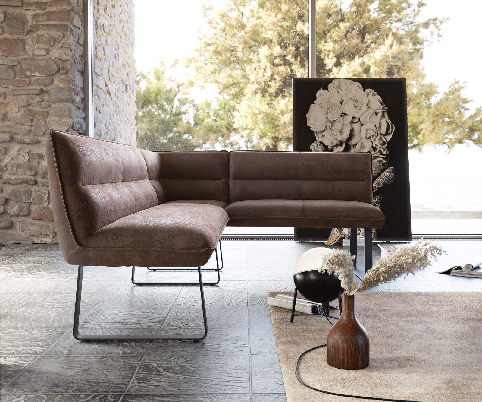 Hoekzbank Salvo 200x160 cm bruin vintage metaal zwart poedercoating variabel 4
