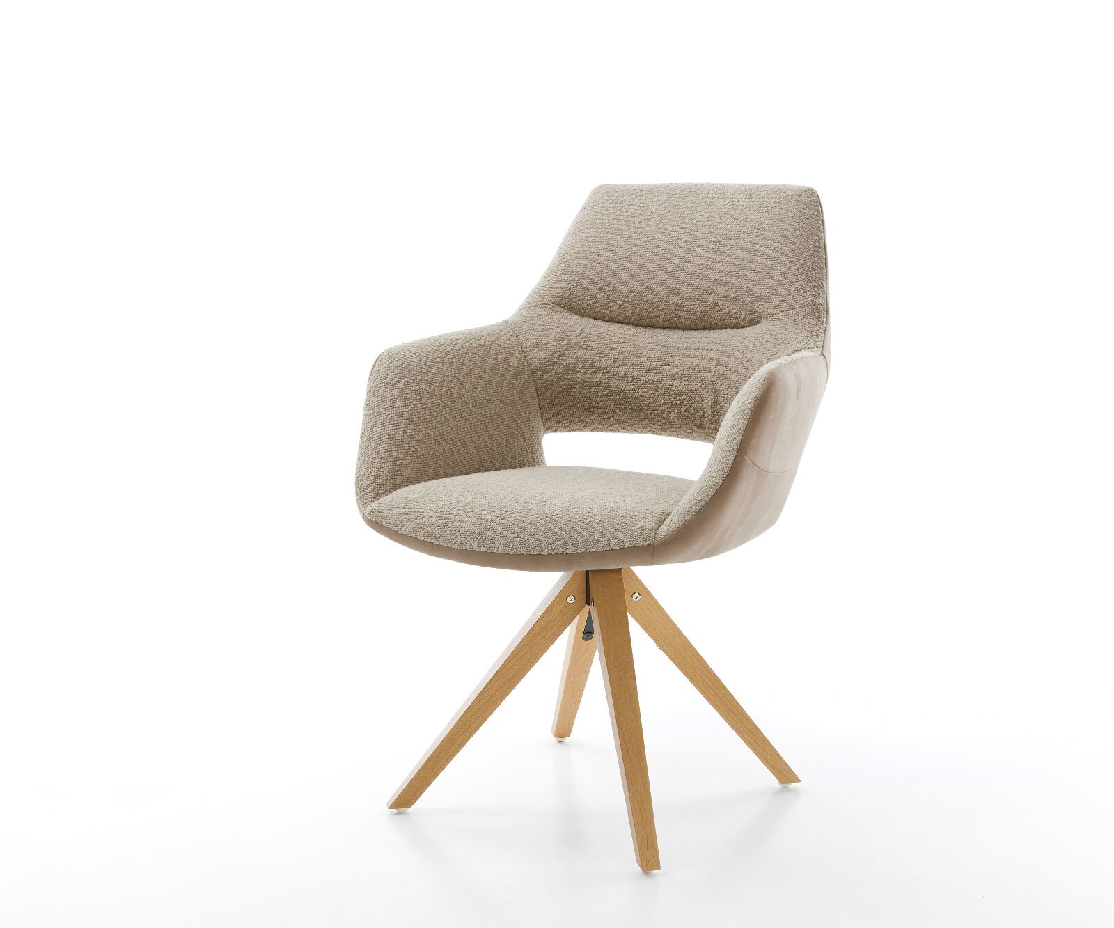 Draaistoel Yago-Flex met armleuning materiaalmix mud houten frame hoekig wit 180° draaibaar pocketveer kern