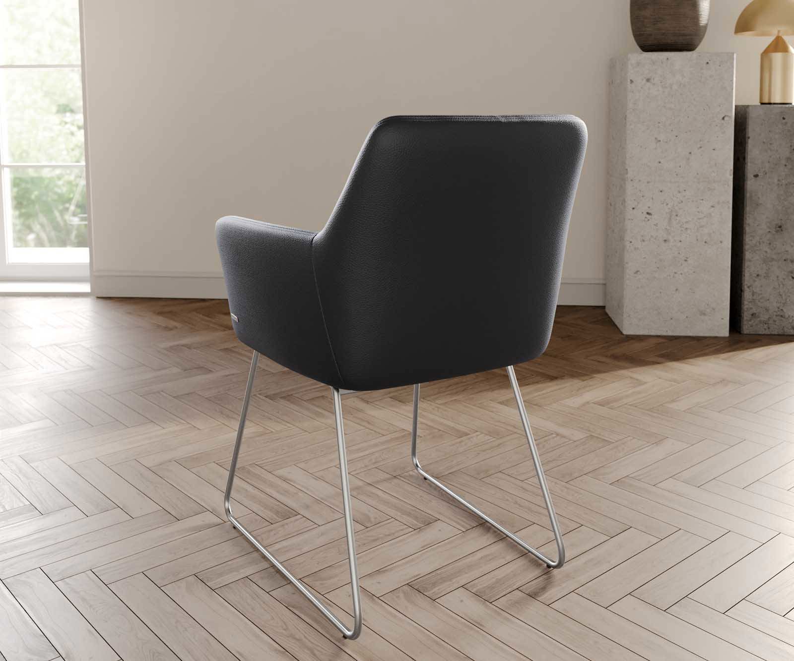 Eetkamerstoel Xana-Flex met armleuning echt leer zwart slipframe roestvrij staal pocketveer kern 3 Eetkamerstoel Xana-Flex met armleuning echt leer zwart slipframe roestvrij staal pocketveer kern 3