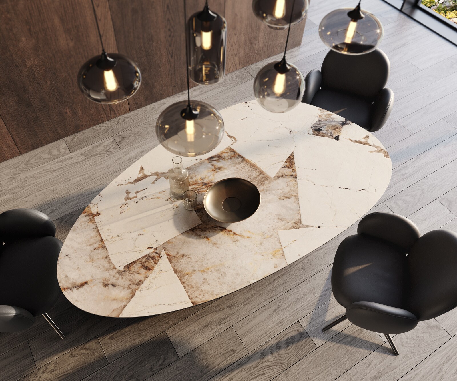 Eettafel Edge Oval 220x120 keramiek Iris FMG Patagonia Lappato Pilier roestvrij staal grafiet 3